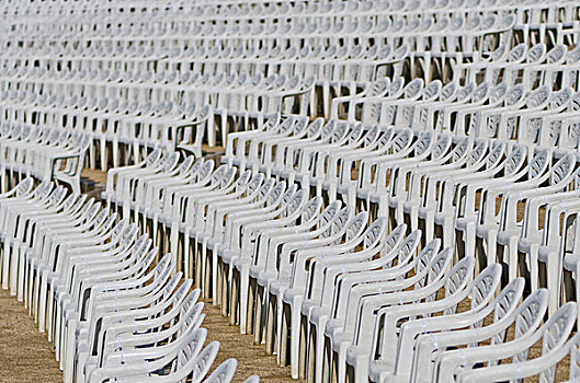 白色,塑料制品,椅子,放置,排,空气,音乐会,区域,德累斯顿,德国,欧洲