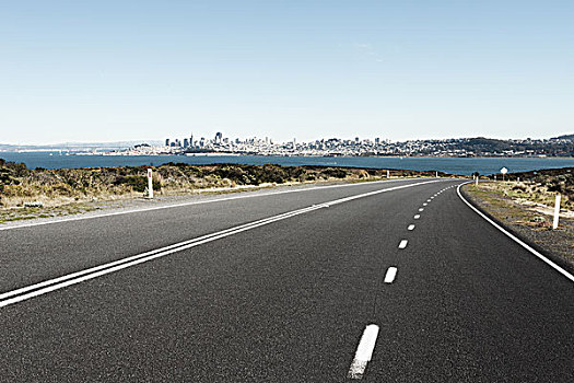 沥青,道路,风景,海洋,天空