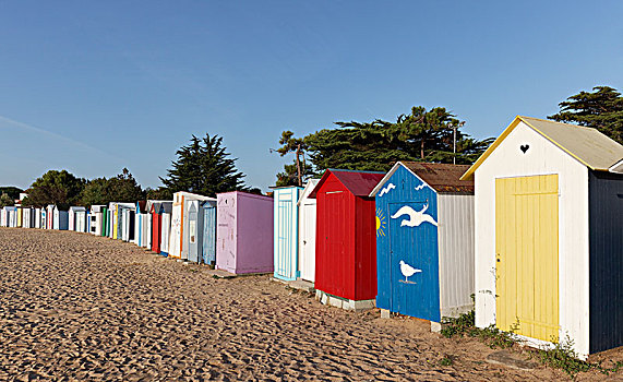 彩色,海滩小屋,圣丹尼斯,法国,欧洲