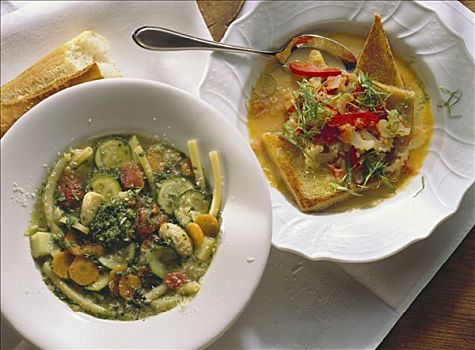 蔬菜浓汤,两个,蔬菜汤,意大利