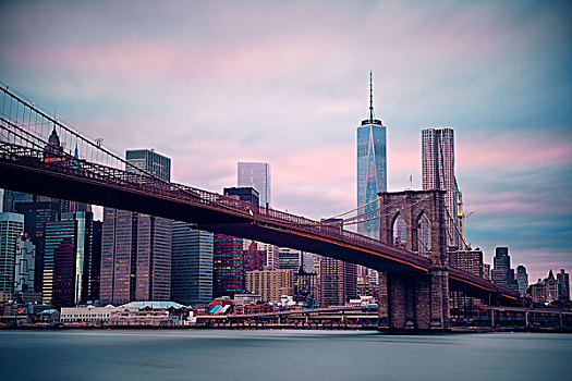 曼哈顿,金融区,摩天大楼,布鲁克林大桥