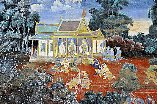 绘画,印度教,罗摩衍那,皇宫,金边,柬埔寨,亚洲