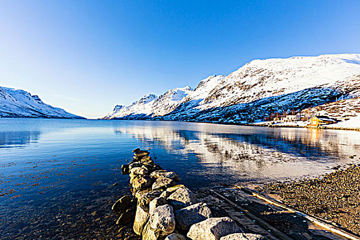 高山,反射,峡湾,风景,挪威