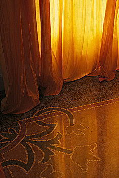橙色,帘,地面,花,图案,酒店,洛迦诺,瑞士,罗马,意大利,序列