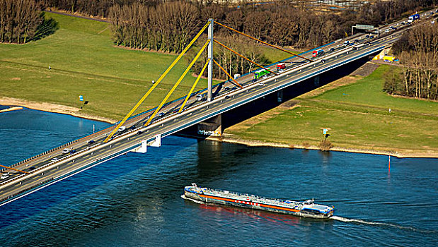 交通,桥,莱茵河,重,交通工具,损坏,杜伊斯堡,地区,北莱茵威斯特伐利亚,德国,欧洲