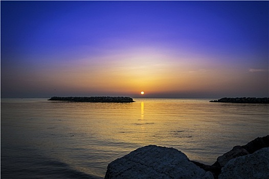 漂亮,日出,海洋,意大利,海滩