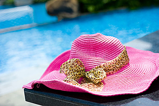 粉色,帽子,桌上,游泳池
