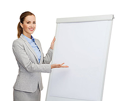 商务,教育,办公室,概念,微笑,职业女性,站立,靠近,白板,指点