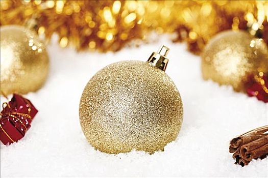 黄金,闪光,圣诞树球,圣诞装饰