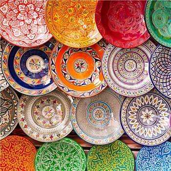 传统,阿拉伯,彩色,粘土,盘子