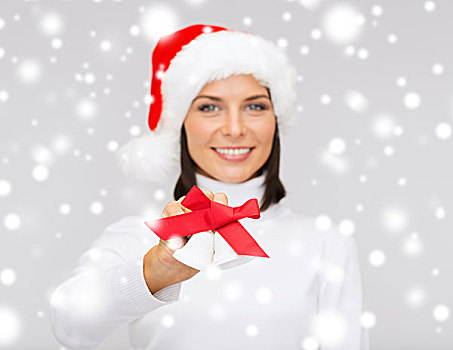 圣诞节,圣诞,冬天,高兴,概念,微笑,女人,圣诞老人,帽子,铃铛