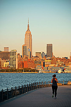 纽约,摩天大楼,市景,女孩,跑