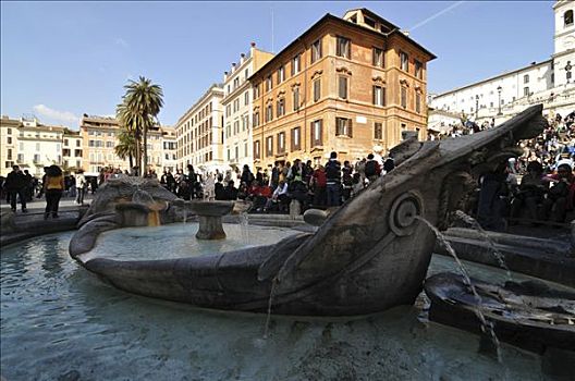 喷泉,西班牙广场,广场,历史,中心,罗马,意大利