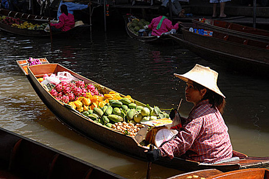 水果,销售,著名,水上市场,曼谷,湄南河,泰国,九月,2007年