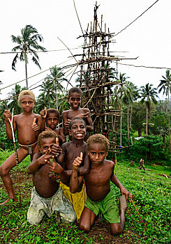 孩子,姿势,乡村,彭特科斯特,岛屿,瓦努阿图,南,海洋,大洋洲