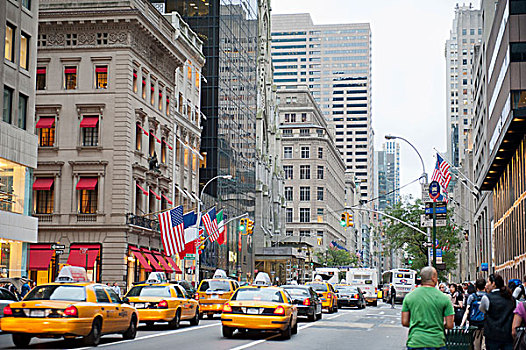 交通,城市,黄色,出租车,第5大道,曼哈顿,纽约,美国,北美