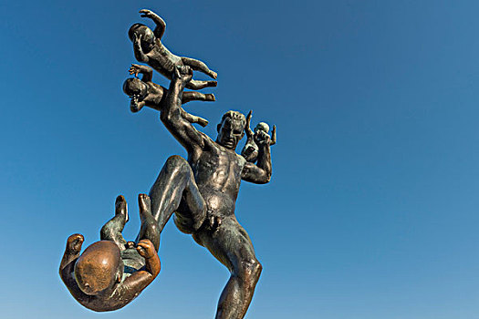 男人,四个,小孩,青铜,雕塑,古斯塔夫-维格朗,公园,奥斯陆,挪威,欧洲