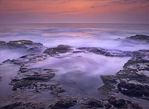 海洋,火山岩,石头,日落,夏威夷