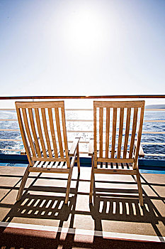 两个,折叠躺椅,游船,海上,法尔茅斯,牙买加