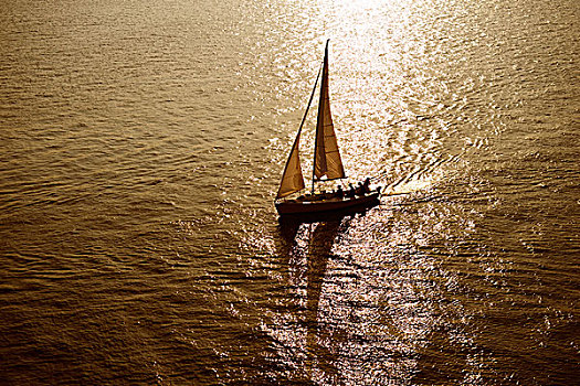 帆船,航行,海洋,漂亮,日落