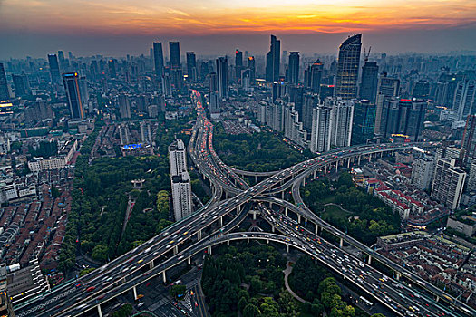 上海延安路高架快速路夜景