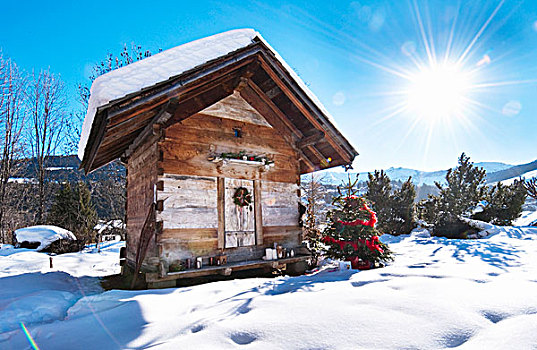 小,木屋,雪,冬季风景