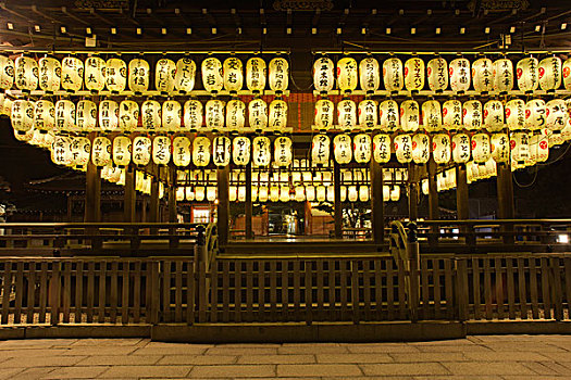 日本,神祠,夜晚,许多,鲜明,灯笼,京都