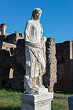 大理石,雕塑,罗马,女人,传统,装束,古罗马广场,拉齐奥,意大利,欧洲