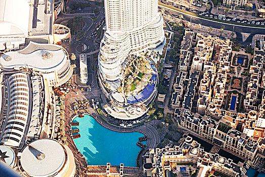 迪拜,商场,喷泉,俯视