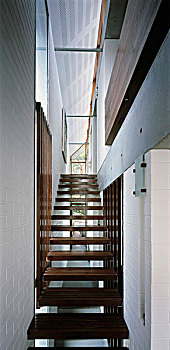现代,楼梯,木质,狭窄,楼梯井