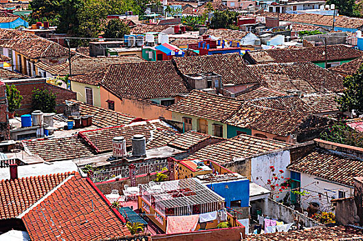 俯视,砖瓦,屋顶,房子,特立尼达,古巴,西印度群岛,加勒比