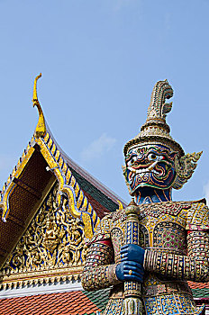 泰国,曼谷,大皇宫,平台,纪念碑,神话,生物,守卫,遮盖,金色,玻璃,镜子,砖瓦