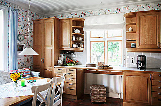 就餐区,厨房,坚实,木质,合适,柜子