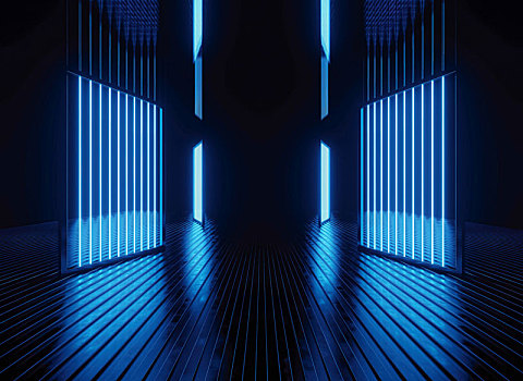 蓝色灯光科技感装饰屏风抽象建筑灯光