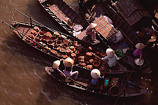越南,芹苴,河,陶器,销售,船,漂浮