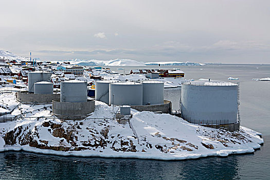 俯视图,积雪,油轮,伊路利萨特,格陵兰