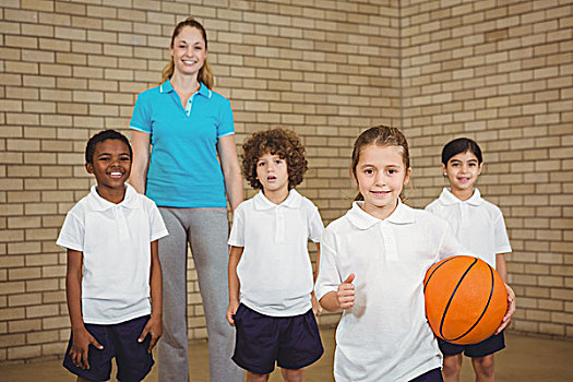 学生,一起,玩,篮球,小学