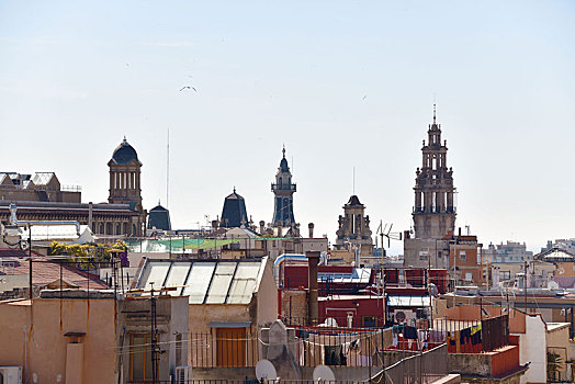 巴塞罗那,屋顶,风景,城市,建筑,西班牙