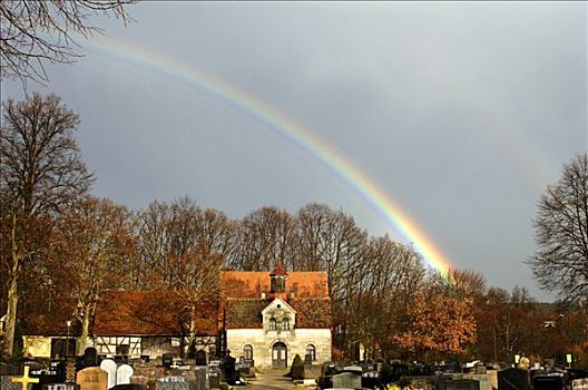 彩虹,高处,小教堂,中间,弗兰克尼亚,巴伐利亚,德国,欧洲