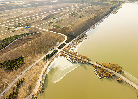 石家庄市,滹沱河生态旅游区航拍画面