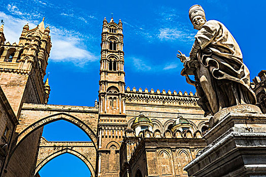 雕塑,大主教,拱廊,连接,建筑,宫殿,巴勒莫,大教堂,历史,西西里,意大利