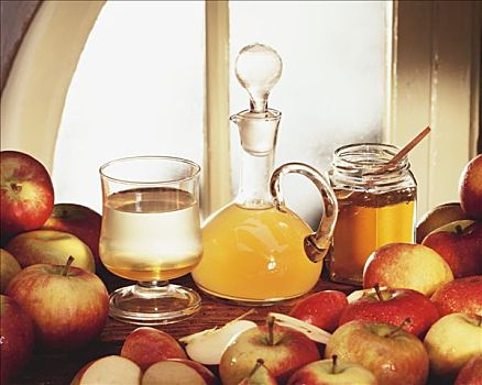 静物,苹果,醋,蜂蜜,新鲜