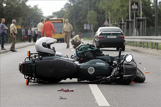 意外,损坏,摩托车,卧,道路,萨克森,德国,欧洲