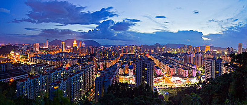 城市,建筑群,鸡爪山,俯拍,夜晚,广东