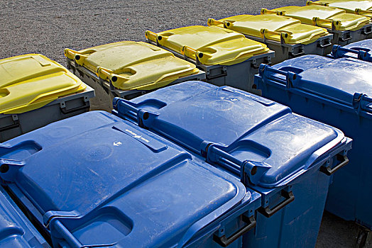 法国,南特,垃圾箱,蓝色,拒绝,黄色,再循环,垃圾