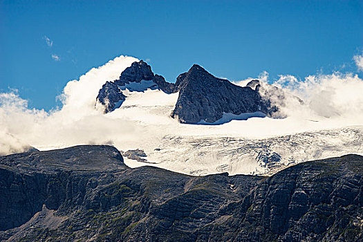 顶峰,山丘,遮盖,冰河,云,奥地利