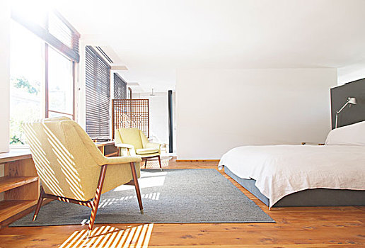 扶手椅,地毯,床,现代,卧室