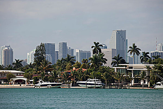 游艇,别墅,天际线,迈阿密,佛罗里达,美国