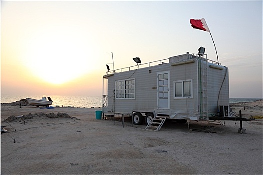 拖车,船,阿拉伯湾,海滩,卡塔尔