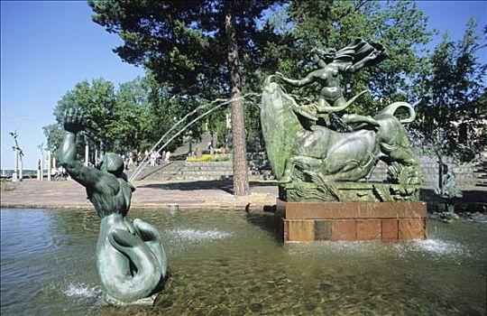 瑞典,斯德哥尔摩,喷泉,雕塑